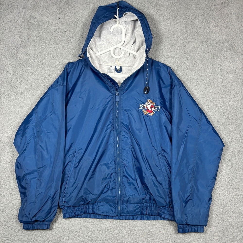 Disney Catalog Windbreaker Mens S Blue Grumpy Snow White 1937 Vintage Hooded Zip